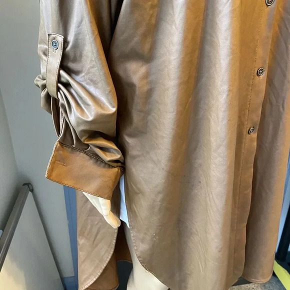 NewLook Womens 3X Midi Shirt Dress Button Up Side Split LookLike Suede Champagne - Picture 11 of 13